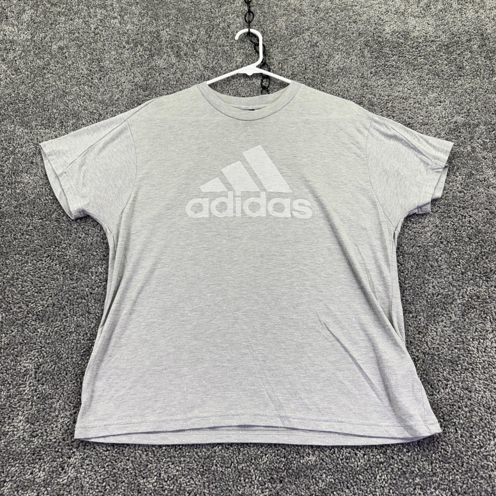 Adidas Shirt Womens Large Gray Short Sleeve Crew Neck Logo Graphic Tee Casual